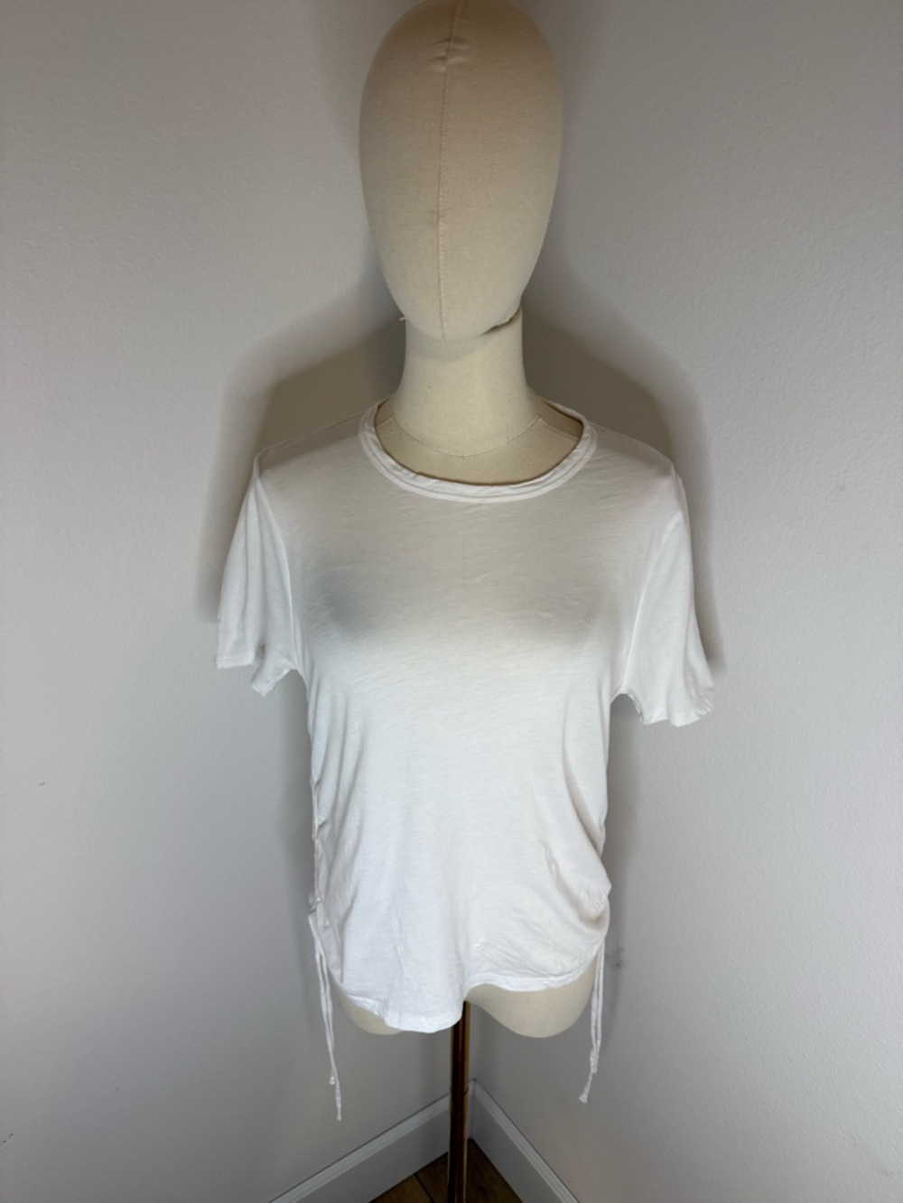 Veronica Beard White Short Sleeve Crew Tee with Side Ties 100% Pima Cotton - M